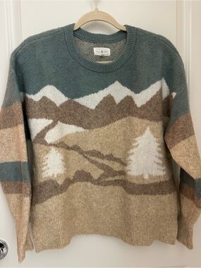 Lou & Grey Women's Crewneck Sweater - Green, Tan, White